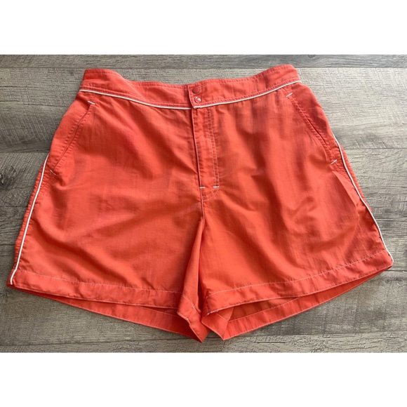 Catalina Shorts Womens Large Orange Nylon Swim Trunks Elastic Pockets Piping VTG - Picture 1 of 14